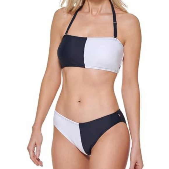 Tommy Hilfiger Black and White Bikini Set, Removable Strap, New, S - Picture 1 of 4